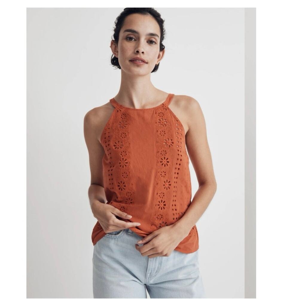 Madewell Eyelet A-Line Halter Top Copperwashed Orange SZ S
